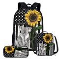 Suhoaziia Sunflower Koala for Boys Girls School Bag Breathable Shoulder Schoolbags Pencil Box and Insulation Lunch-Holder Backpacks 3 Packs Set