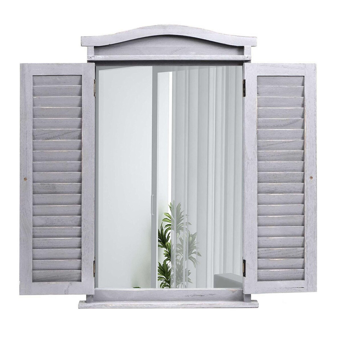 Mendler Wandspiegel Badspiegel Badezimmer Spiegelfenster mit Fensterläden, 71x46x5cm ~ shabby grau Image