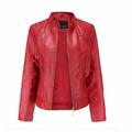 kakina CMSX Womens Jackets and Coats Plus Size Clearance Women s Slim Leather Stand Collar Zip Motorcycle Suit Belt Coat Jacket Tops Red XXXL