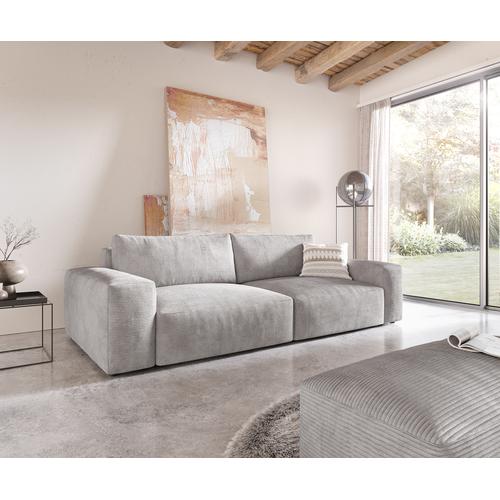 DELIFE Big-Sofa Lanzo XL 270x130 cm Cord Silbergrau mit Hocker, Big Sofas