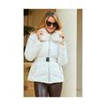 Sosandar Womens Ivory Faux Fur Collar Padded Coat - Size 14 UK