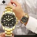 WWOOR-Montre-bracelet étanche en acier inoxydable pour homme montres en or horloge de sport