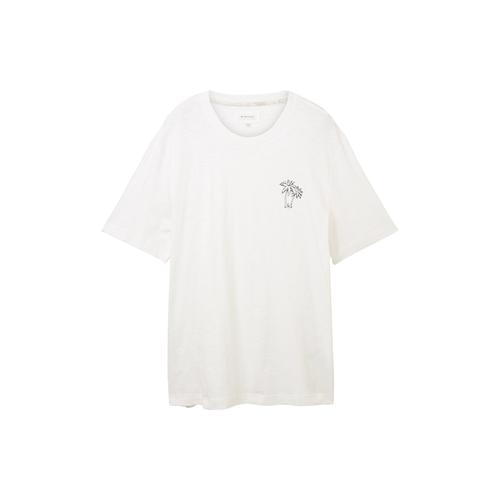 TOM TAILOR Herren Plus - T-Shirt mit Palmenprint, weiß, Palmenprint, Gr. 2XL