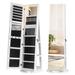 Jewelry Cabinet with Full Length Mirror and Storage Shelves,White