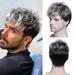 Men s Silver Gray Gradient Small Curly Short Hair Wig Sets Dark Gray Brown Wig