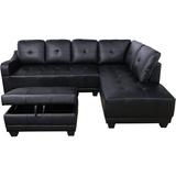 Black Sectional - Matechamp 96" Wide 3-Piece Faux Leather Corner Sectional w/ Ottoman Faux Leather | 34 H x 96 W x 72 D in | Wayfair F7301B