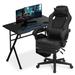 Inbox Zero Computer Desk & Rotating Office Chair w/ Headrest Wood/Metal in Black | 30 H x 39.5 W x 23.5 D in | Wayfair