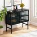 Latitude Run® Rielle 43" Wide Sideboard, buffet cabinet, office credenza w/ Featuring Two-tier Storage Metal in Black/Gray | Wayfair