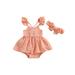 Toddler Baby Girls Casual Romper Summer Clothing Set Fly Sleeve A-line Bodysuits Dress Headband Jumpsuits 2pcs Clothes