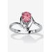 Women's Silvertone Simulated Pear Cut Birthstone And Round Crystal Ring Jewelry by PalmBeach Jewelry in Pink Tourmaline (Size 7)