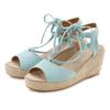 Keilsandalette LASCANA "Sommerschuh", Damen, Gr. 36, blau (eisblau), Obermaterial: 100% Textilmaterial. Futter: 100% Lederimitat. Decksohle: 100% Textilmaterial. Laufsohle: 100% Synthetik, unifarben, casual, Schuhe, Sandalette, Sandale mit...