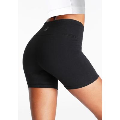 Shorts LASCANA, Damen, Gr. 40/42, N-Gr, schwarz, Single Jersey, Obermaterial: 95% Baumwolle, 5% Elasthan, unifarben, Basic, kurz, Hosen, mit breitem Bündchen und Logodruck, Loungewear Image