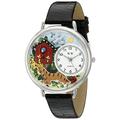 Whimsical Watches Birdhouse Cat Black Skin Leather and Silvertone Unisex Quartz Watch with White Dial Analogue Display and Multicolour Leather Strap U-0120005