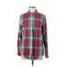 Lands' End Long Sleeve Button Down Shirt: Red Plaid Tops - Women's Size 8 Tall