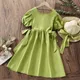 Robe de Princesse Verte à Manches Courtes avec Chapeau pour Fille Tenue d'Été pour Enfant de 4 5