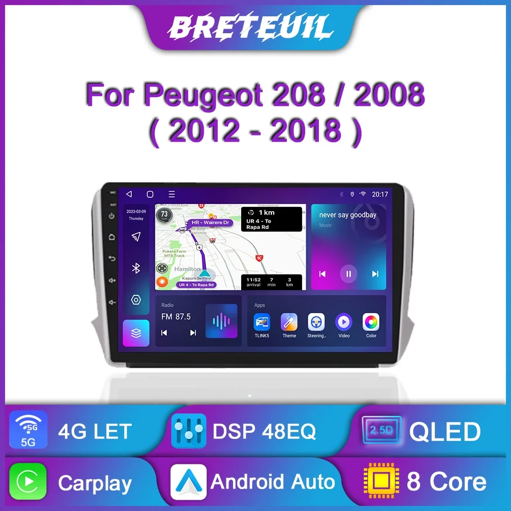 Autoradio Android, Carplay, Navigation GPS, lecteur multimédia, écran tactile, stéréo, 2din, pour voiture Peugeot 2008, série 208 2013 2014 2015 2016 2017 2012
