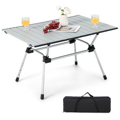 Costway Folding Heavy-Duty Aluminum Camping Table with Carrying Bag-Silver