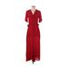 Casual Dress - Shirtdress V Neck Short sleeves: Red Print Dresses - Women's Size 1