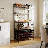 Wine Rack Table 21 Bottle Bakers & Glass Racks with Power Outlet Freestanding Floor Liquor Cabinet