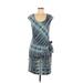 Max Edition Casual Dress - Sheath Scoop Neck Short sleeves: Blue Print Dresses - Women's Size Medium