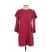 Express Casual Dress - Shift Crew Neck 3/4 sleeves: Red Print Dresses - Women's Size 2X-Small