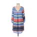 Lush Casual Dress - Shift V Neck 3/4 sleeves: Blue Color Block Dresses - Women's Size Small