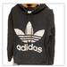 Adidas Shirts | Adidas 3 Stripe Trefoil Pullover Hoodie Sweatshirt Black Cotton Big Logo Men’s M | Color: Black/White | Size: M