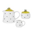 Ceramic Sweet Bee Stoneware Tea Set with Lid Durable Bumblebee Handle Attractive Bright Yellow Glaze Set