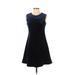 Coming Step Cocktail Dress - A-Line Crew Neck Sleeveless: Blue Print Dresses - Women's Size 2