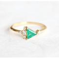 Triangle Emerald Diamond Ring, Trillion Cluster Green Engagement Ring