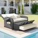 Rattan Double Chaise Lounge, 2-Person Reclining Daybed with Adjustable Back and Cushions