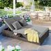 Outdoor Double Sunbed,Wicker Rattan Patio Reclining Chairs,Conversational Set with Cup Tray