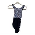 Nike Swim | Nike Cross Back One Piece Swim Suit Black/White/Geay Embroidered Swoosh Sz M | Color: Black/White | Size: M