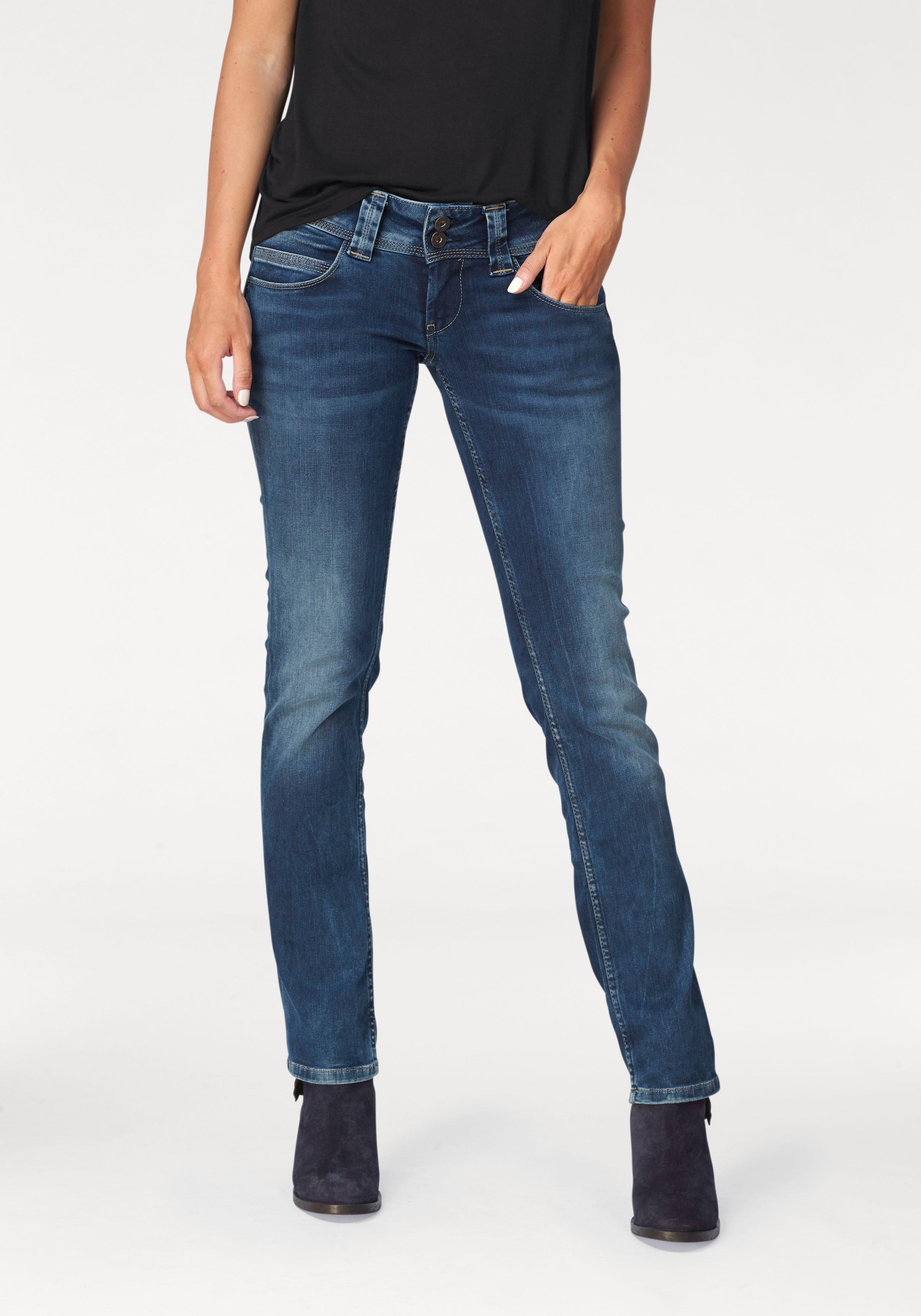 Straight-Jeans PEPE JEANS "VENUS", Damen, Gr. 28, Länge 32, blau (d24 authentic rope str medium), Denim/Jeans, Obermaterial: 84% Baumwolle, 14% Polyester, 2% Elasthan, vintage, regular fit lang, Jeans Straight-Jeans, mit schmalem Bein