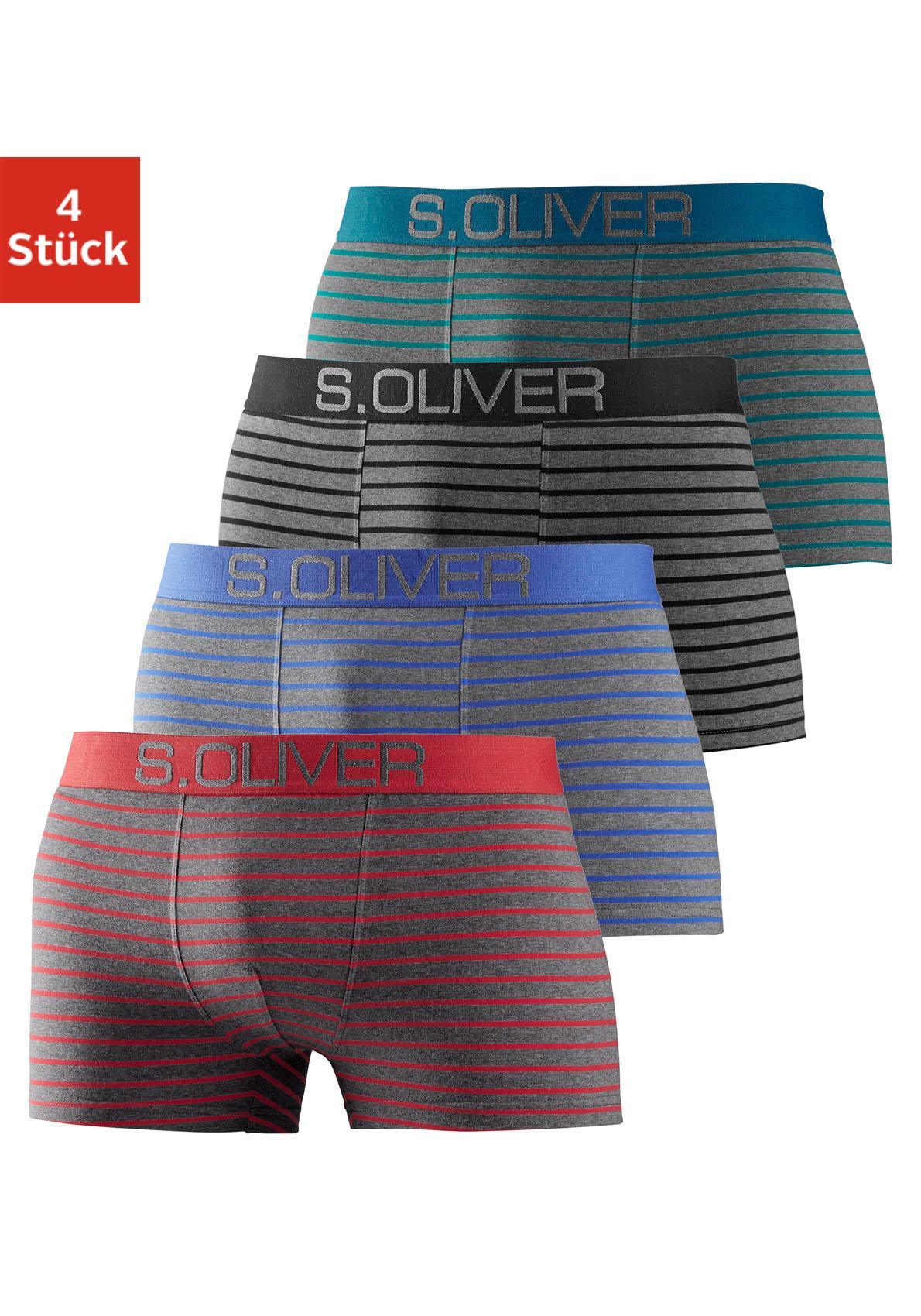 Boxer S.OLIVER "Boxershorts für Herren", Herren, Gr. S, 4 Stk., bunt (grau, rot, gestreift, grau, blau, gestreift, grau, schwarz, gestreift, grau, petrol, gestreift), Jersey, Obermaterial: 92% Baumwolle, 8% Elasthan (LYCRA), gestreift, körpernah,...