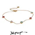 Yhpup-Bracelet de cheville en acier inoxydable pour femme coloré blanc coeur cubique