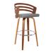 HomeRoots 30" Gray Modern Faux Leather & Walnut Wood Swivel Bar Stool - 19 X 39 X 19