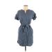 Banana Republic Factory Store Casual Dress - Shirtdress V Neck Short sleeves: Blue Print Dresses - Women's Size 0