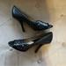 Michael Kors Shoes | Michael Kors Women's 7.5 Black Leather Studed Pump Heels Peep Toe Cut Out | Color: Black/Gold | Size: 7.5