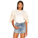Free People Tops | Free People Angel Tee Size Xs Ivory Pullover Top Short Flared Sleeve Crew Neck | Color: Black/White | Size: Xs