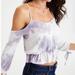 American Eagle Outfitters Tops | American Eagle Soft And Sexy Tie Dye Cold Shoulder Boho Top Stretchy Gray | Color: Gray/White | Size: S