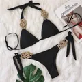 Maillot de bain noir sexy pour femmes ensemble deux pièces bikini brésilien vêtements de plage