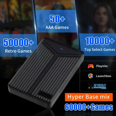 Hyper Base Mix Portable External HDD Launchbox Playnite Retrobat 60000 + 3D AAA Retro Games