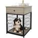 Furniture Style Dog Crate End Table with Drawer Wood Pet Kennels Side Table Bed Nightstand Indoor Use Chew-Proof Dog House for Small Dogs Grey