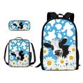 Xoenoiee Floral Daisy Cow Print School Bag Sets for Boys with Lunch Bag Pencil Case 3pcs Lightweight Large Capacity Middle Student Bookbag