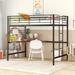 Metal Loft Bed, Steel Grid Bedframe with Desk, Shelve and Ladder for Kids Adults Bedroom, Space Saving/No Box Spring Required
