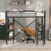 Twin Size Metal Loft Bed with Shelves and Desk for Small Rooms