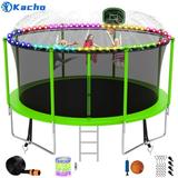 Kacho 12FT Trampoline Trampoline for Kids and Adults Heavy Duty ã€�Trampoline with Sprinkler and Lightã€‘ Trampoline with Enclosure Basketball Hoop Ladder 1200LBS Capacity Weight Green