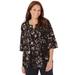 Plus Size Women's GEORGETTE PINTUCK BLOUSE by Catherines in Black Painterly Floral (Size 4X)