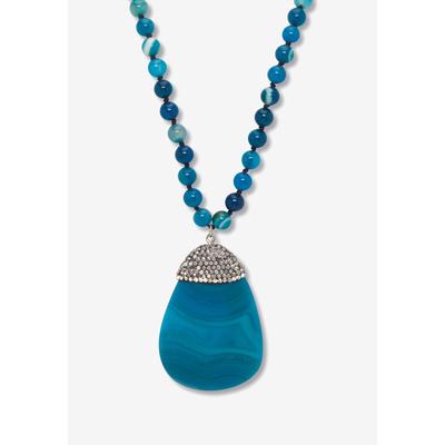 Women's Round Genuine Blue Agate Crystal Accented ...